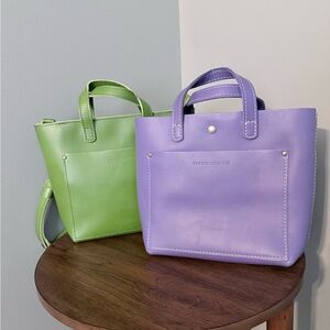 Portland Leather Mini Tote Bags - Morning Glory and Green Apple